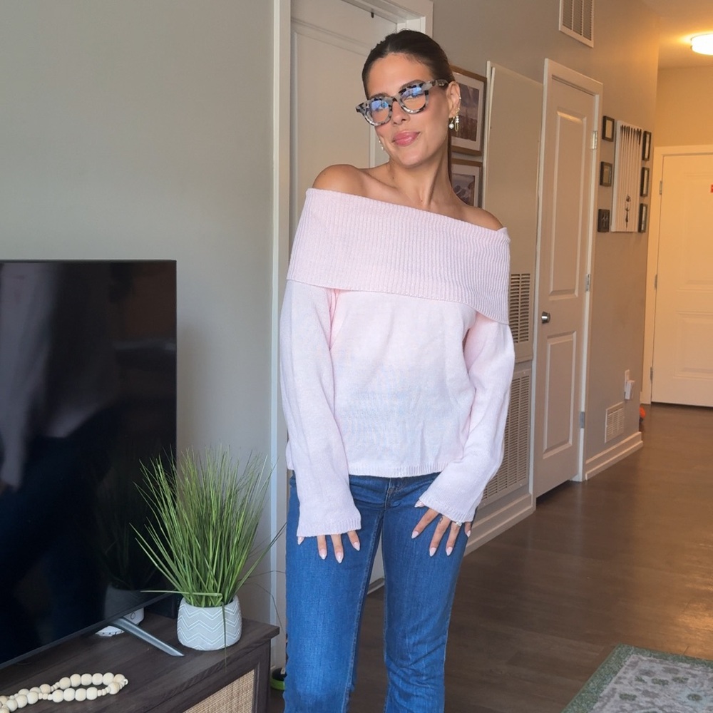 Amazon Light Pink Off-Shoulder Sweater